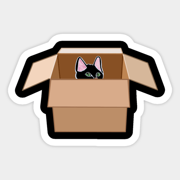 Black Kitten Peeking from Cardboard Box Sticker by Art by Deborah Camp